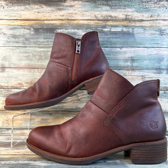 Timberland Beckwith Chelsea Boot Womens 8.5 Brown Leather Zip Ankle Short Casual - Picture 3 of 12